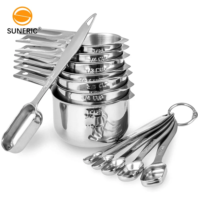 

Custom kitchen adjustable metal stainless steel cups set measuring cup and spoons for powder, Metal silver