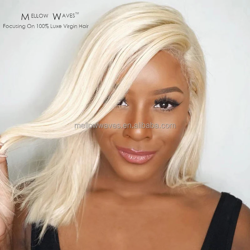 

Mellow Wave Short Bob Wigs Human Hair Medium Brown Lace Frontal Human Hair Wigs 613 Blonde Color Straight Wigs