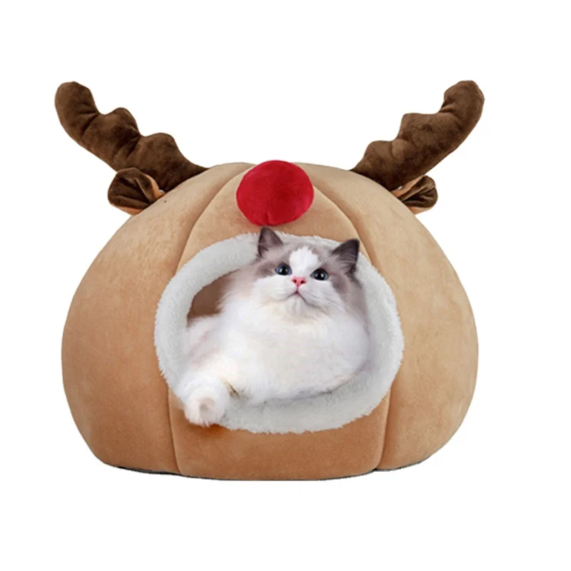 

Factory Wholesale Christmas Cat Bed Pet Tent Cave Bed for Cats with Removable Washable Cushion Pillow Soft Puppy House, Picture