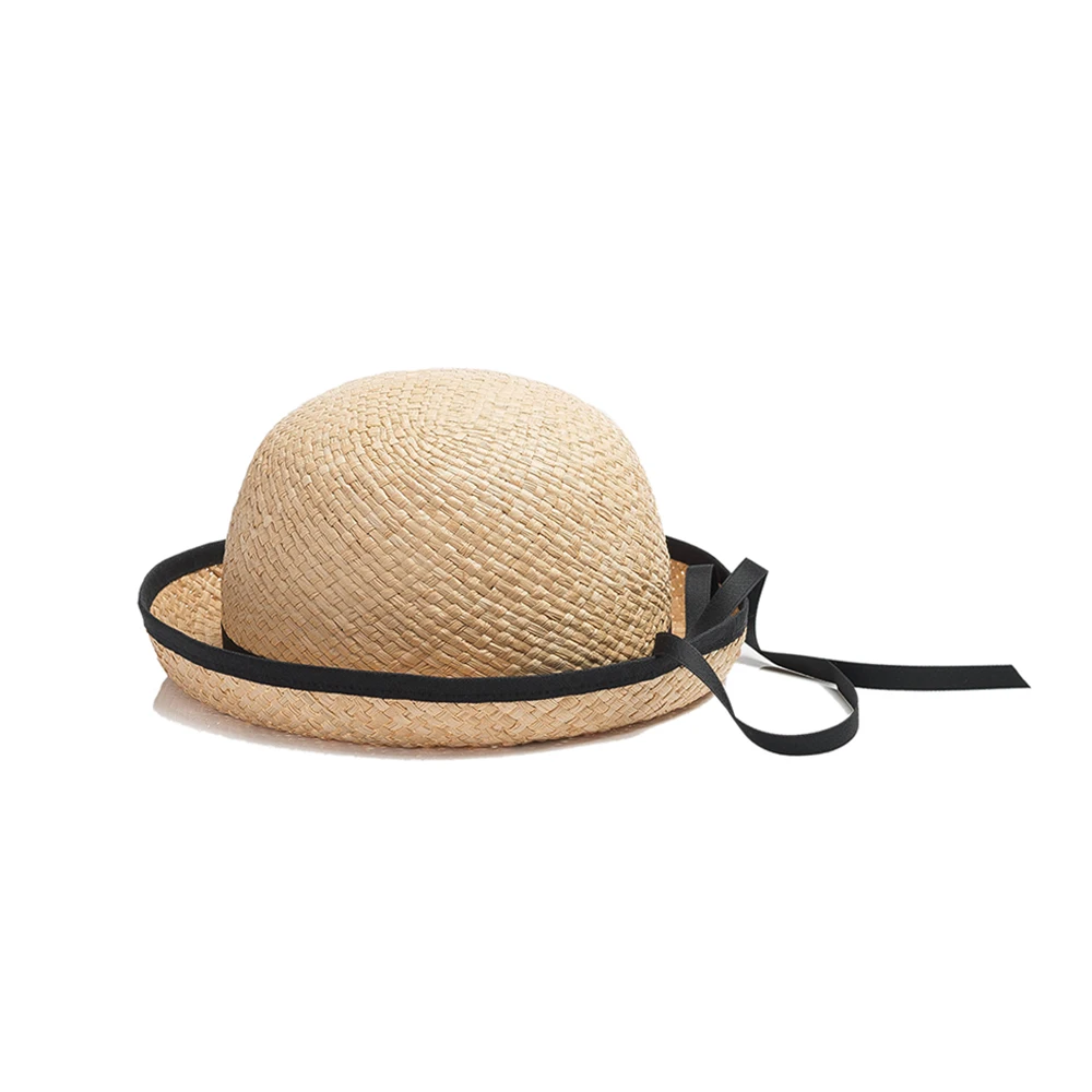 

Shinehats OEM Sombrero Solar Warped Black Edging Dome 53cm Head Circumference 6cm Brim Bow Ruban Summer Beach Straw Hat