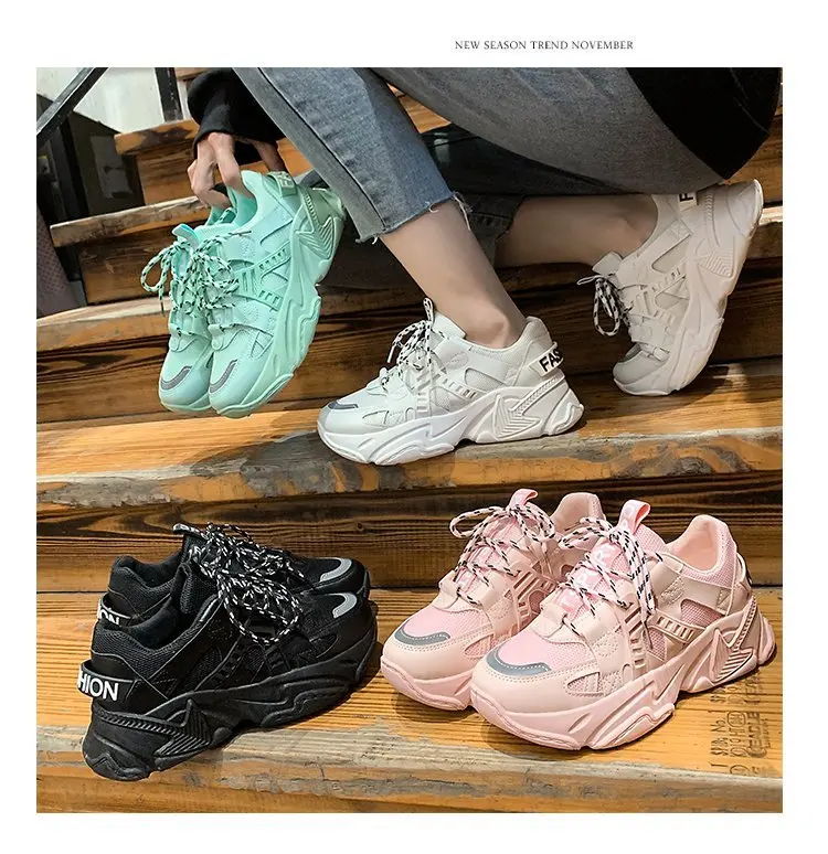 

Women Platform Sneakers Chunky Designers Woman Casual Old Dad Shoes Basket Female Sports Mesh Lace Up Vulcanized Shoes 5cm