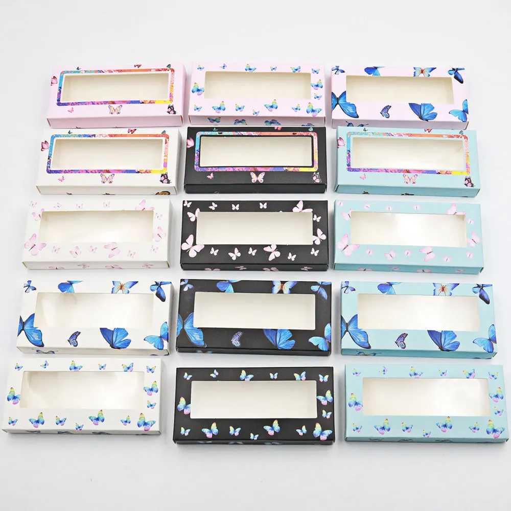 

Factory Outlet colorful carton paper lash box with window butterfly For 25mm Thick Long Mink Lashes Custom Boxes, Clear box with colorful card