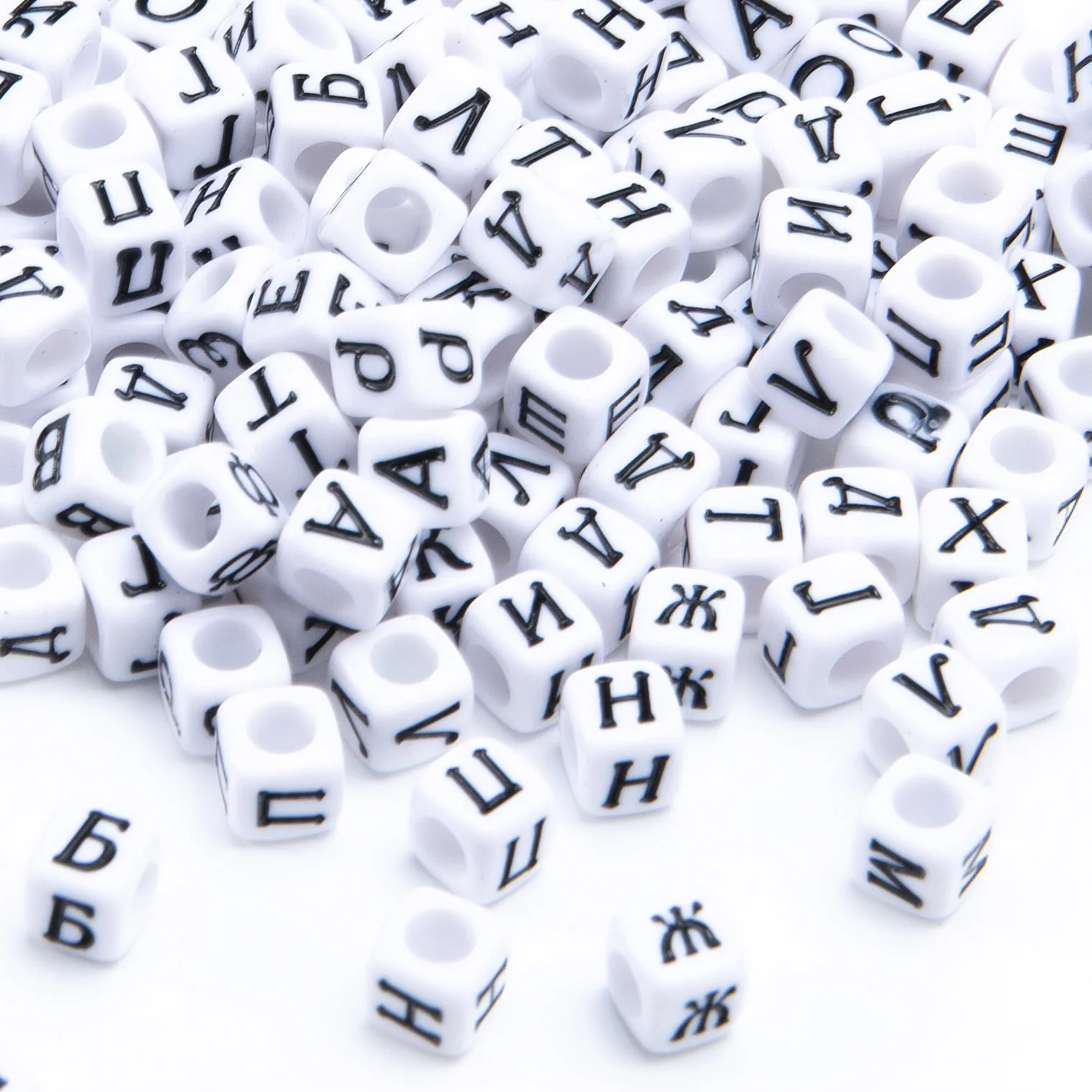 

6X6mm 10x10mm Cube Shape Mix Color Acrylic beads with letters Russian for jewelry making 8737