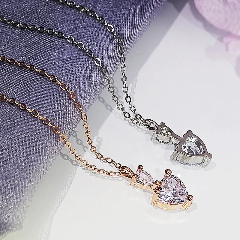 

Hot Sale Fashion Jewelry KYNL0423 Shine 3A Zircon Heart Shape Necklaces For Women, Silver,rose gold