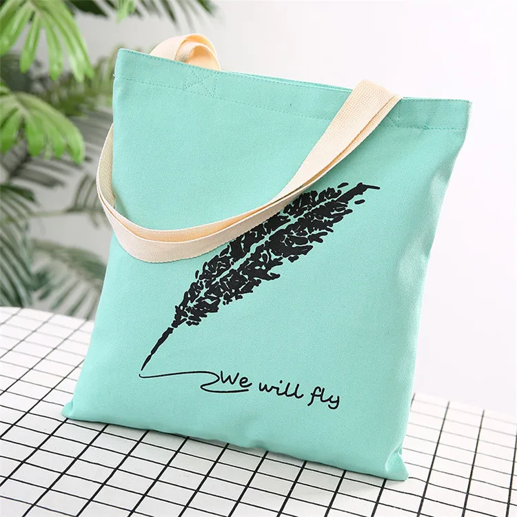 

Women Canvas Tote Bag Feather Pattern Printing Zip Closure Totes Handbag Cotton Shopper Women Girls Casual Shoulder Bag