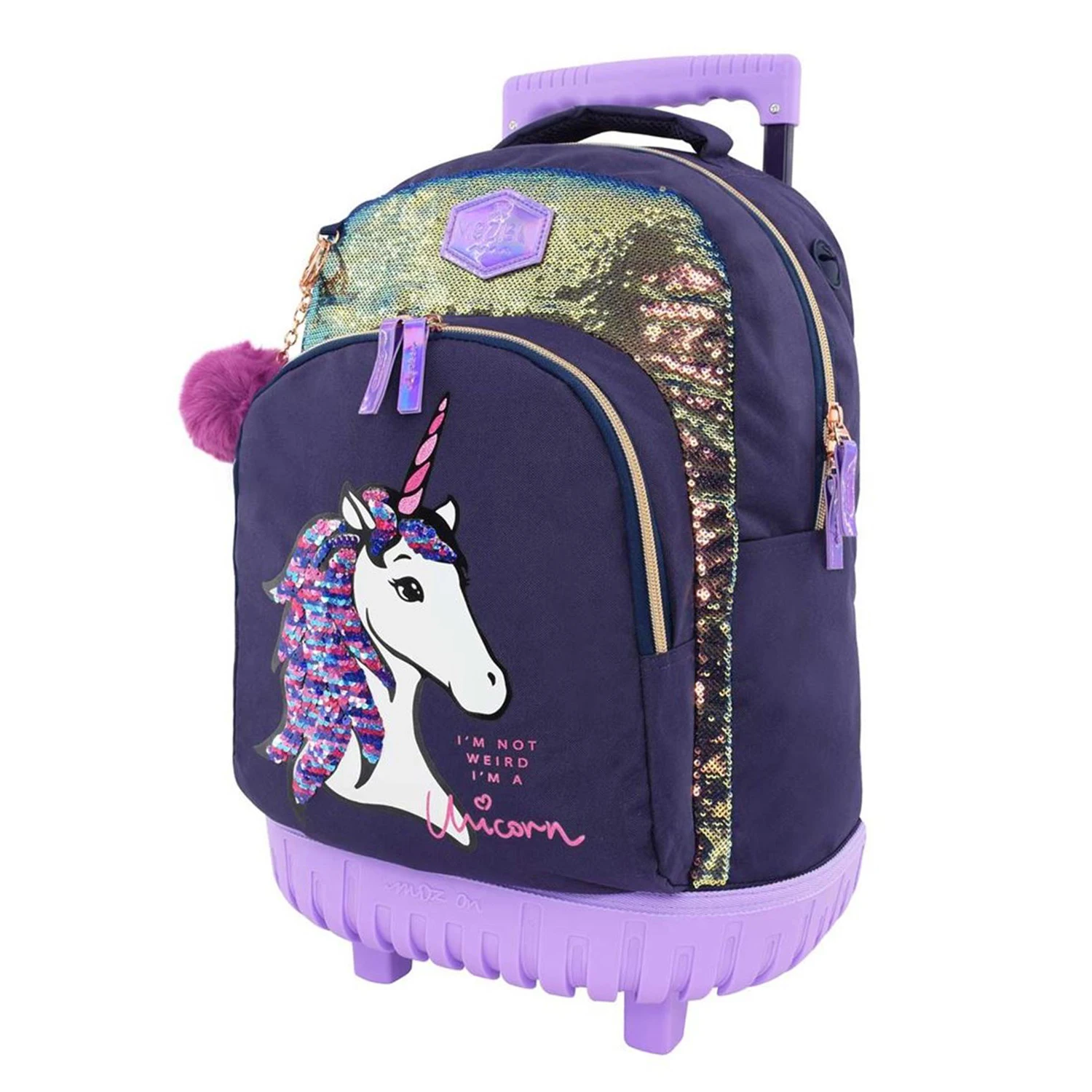 

School Wheel Backpack for Girls 18" ,Trolley Rolling Carry-on Kids Fashion Bag , Sequins Travel for Teens Glitter Bags