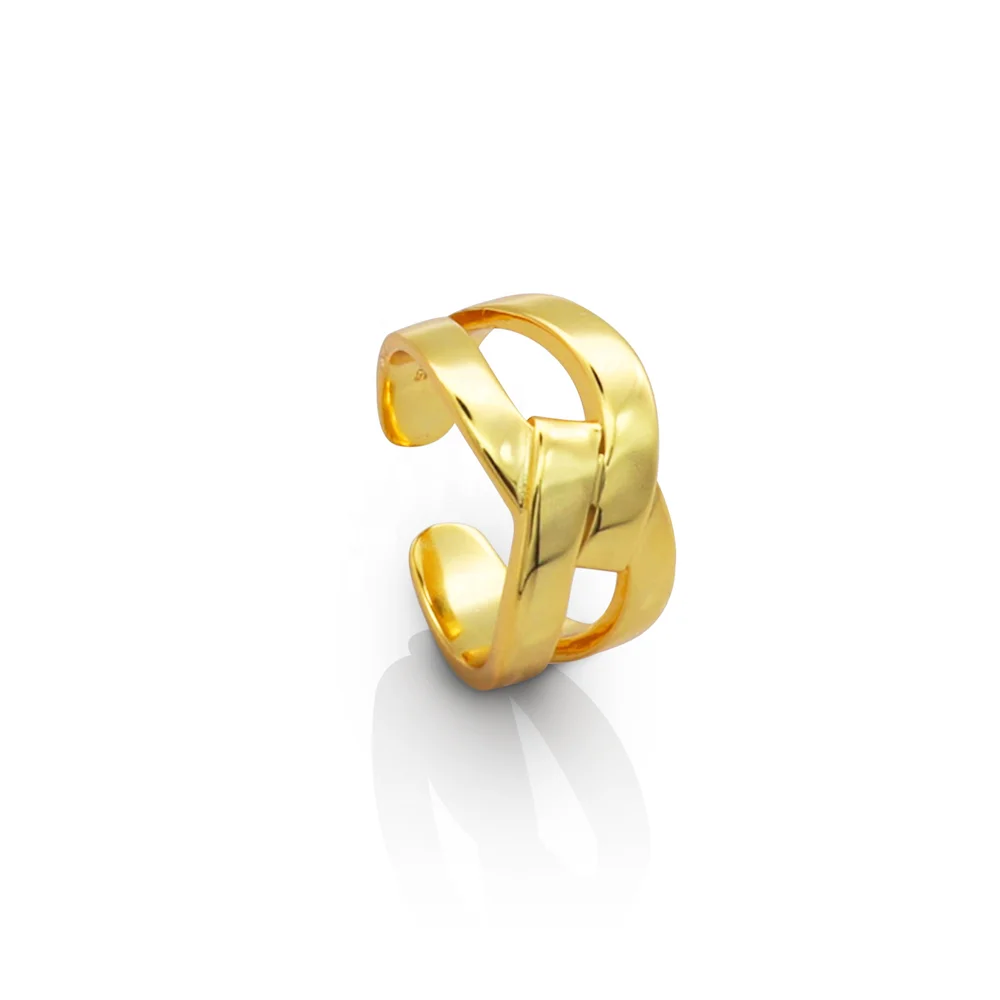 

Chris April trendy 925 sterling silver 18 k gold plated vermeil jewelry cross ring for women, Yellow gold