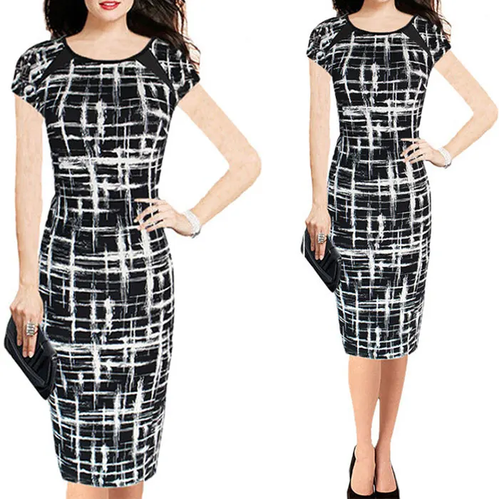 

90824-MX6 summer short sleeve midi bodycon OL plus size dress