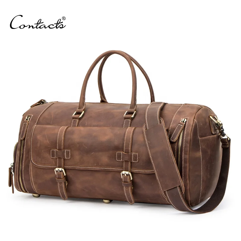 

Drop ship CONTACT'S vintage Multifunction Large Capacity Mens Crazy Horse Leather traveling bag, Coffee or customized