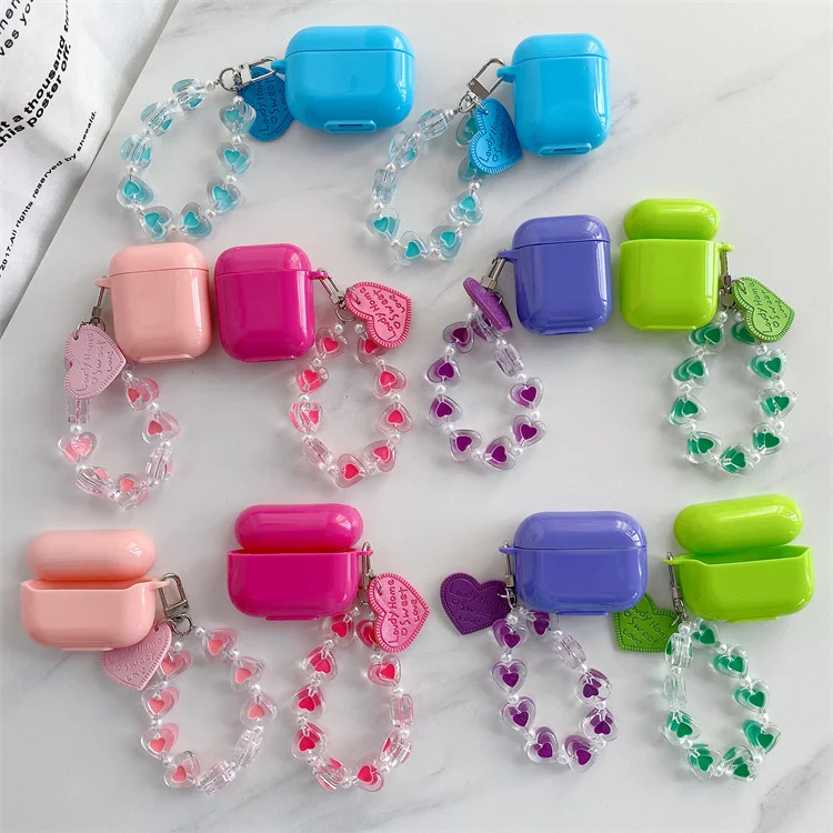 

Cute Candy Case with Heart Chain Bracelet Soft Clear Plain Case for Airpods 1 2 Pro for Air pods 3