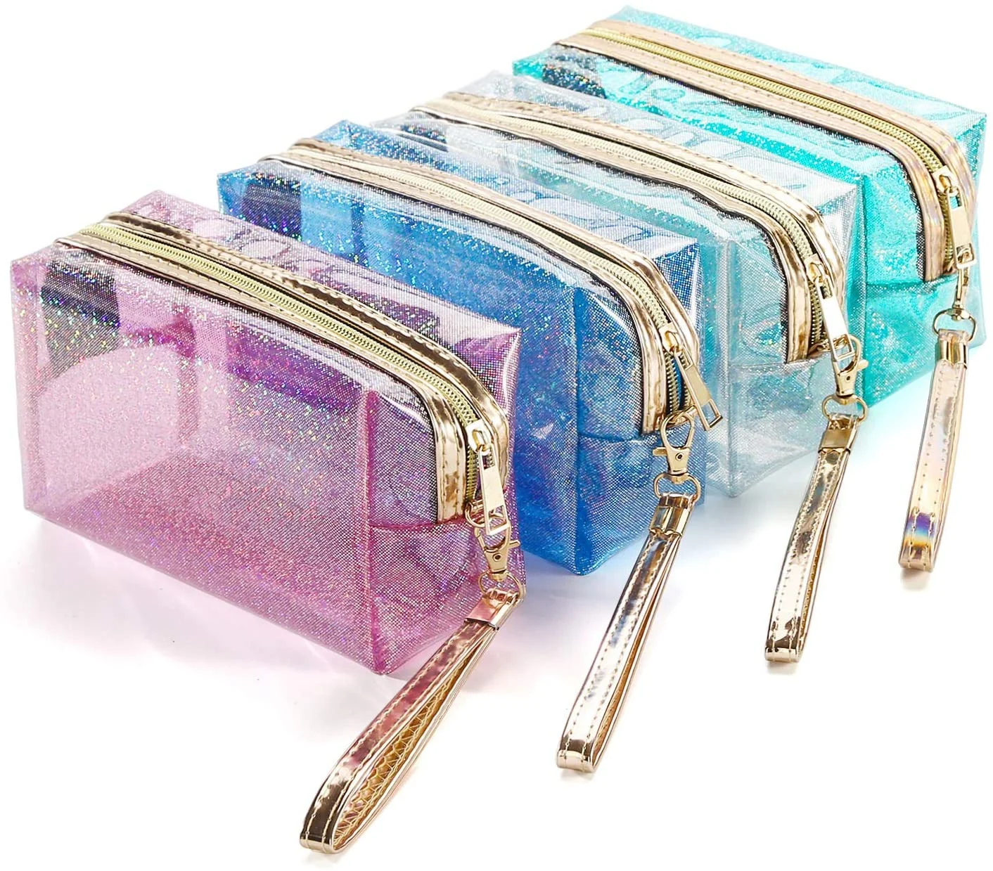

Waterproof PVC TPU Transparent Zippered Toiletry Bag with Handle Strap Portable Clear Pouch Cosmetic Bags Makeup Bag, As your request