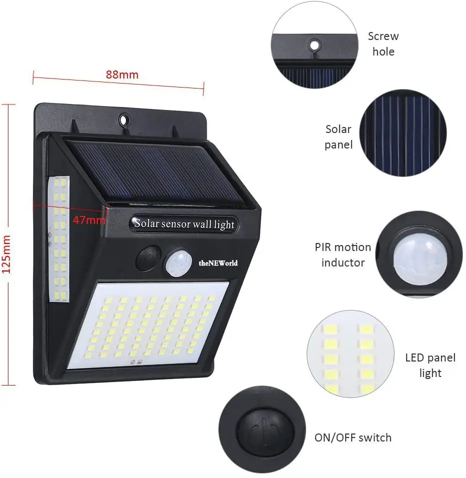 DIFUL Garden Solar Lights LED Outdoor Street 206 LED Wall Waterproof Motion Sensor Solar Street Flood Solar Night Light