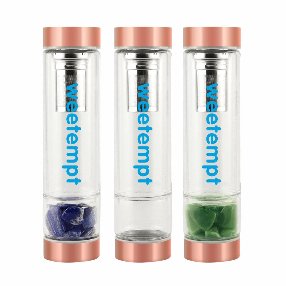 

Colorful crystal glass bottle tea infuser borosilicate glass water bottles 450ml+ 100ml custom logo