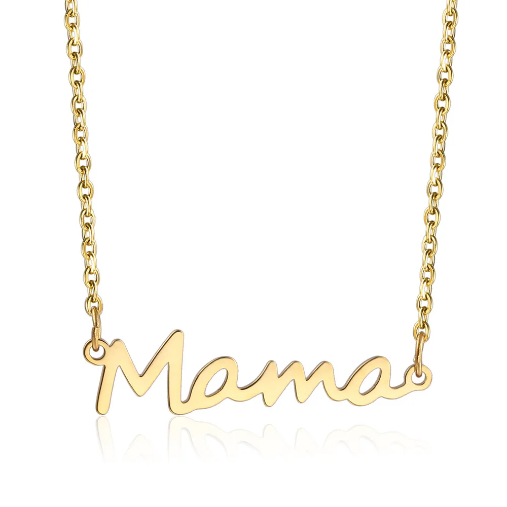

18K Gold Mother's Day Gift Titanium Stainless Steel Letter MAMA Pendant Jewelry Necklace for MOM Mother, Gold,rose gold,silver