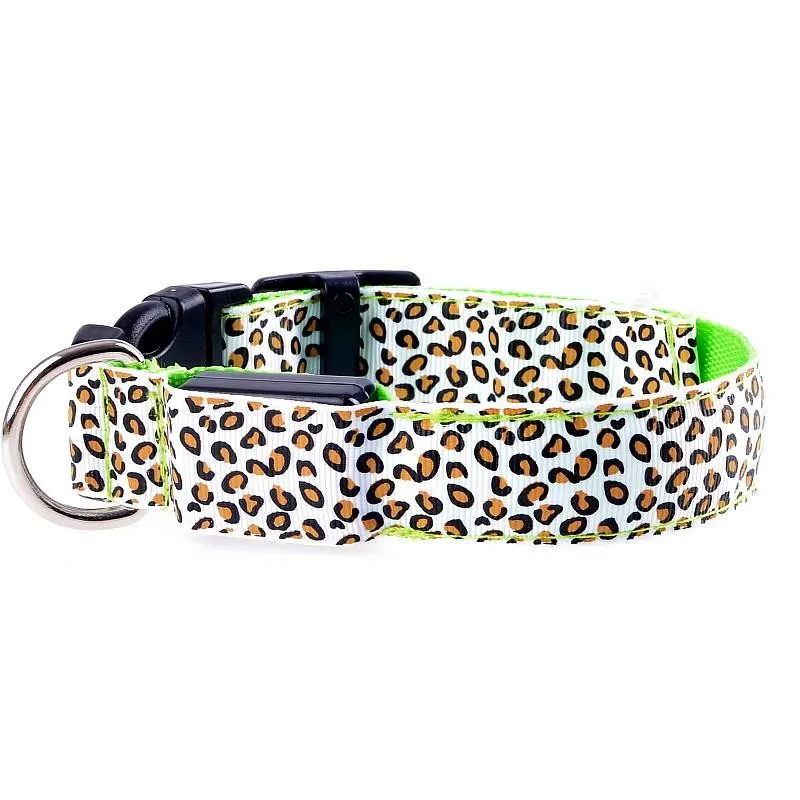 

Custom coleira cachorro Led Light Up Leopard Print Pet Dog Training Collar Leash Pet Toys Accesorio Para Perros, Red green blue yellow orange pink