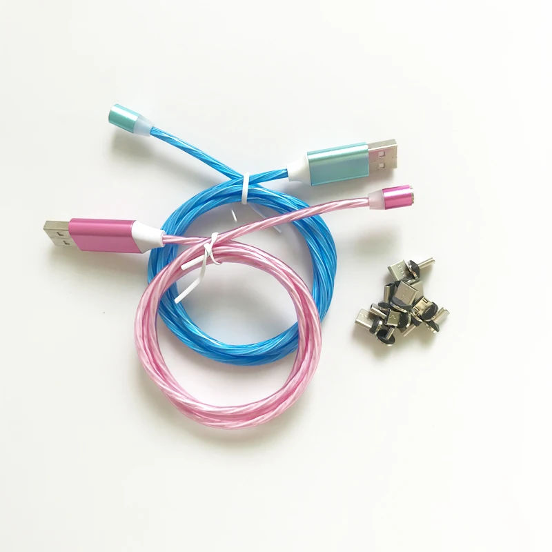 

High Quality Type C Micro Wire 5A 3 in 1 1m LED Light Nylon Braided Magnetic Fast Charging USB Data Cable, White, blue, green , pink