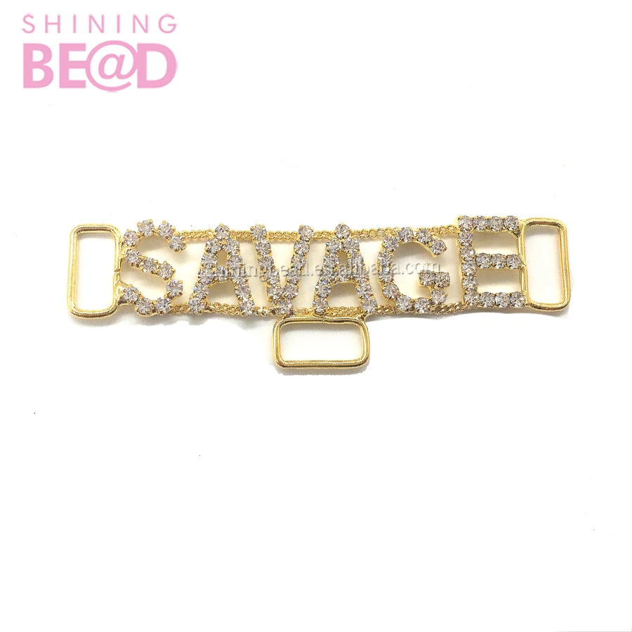 

Rhinestone custom letter buckle connector for bikini garment accessories