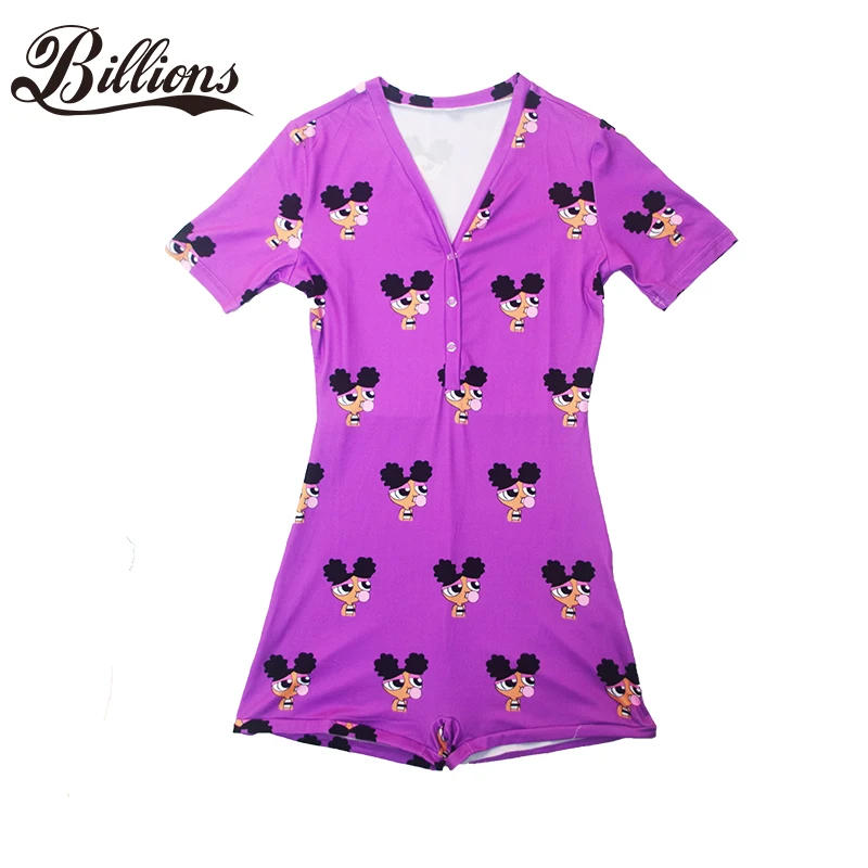 

East Fashion New Arrival Causal Lovely V-neck Short Sleeves Purple Girl's Burble Short Onesis For Adult