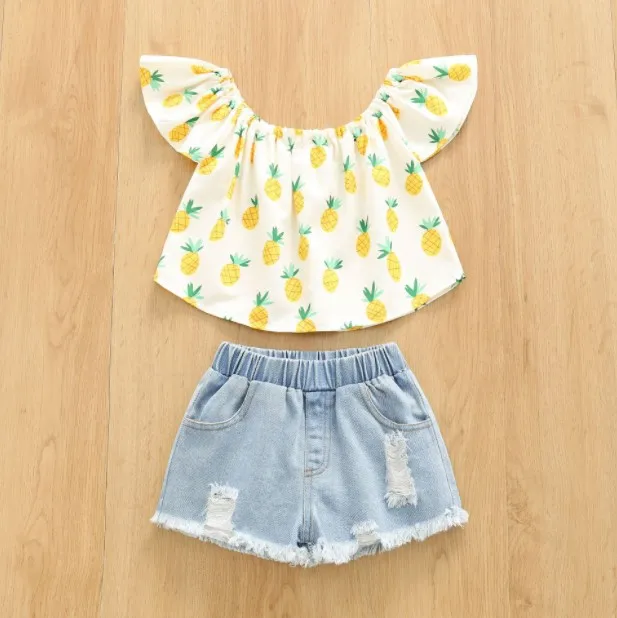 

2022 summer children's suit Girl ruffle flower print top and shorts two piece set infant toddler outfits baby girl clothes, 5designs