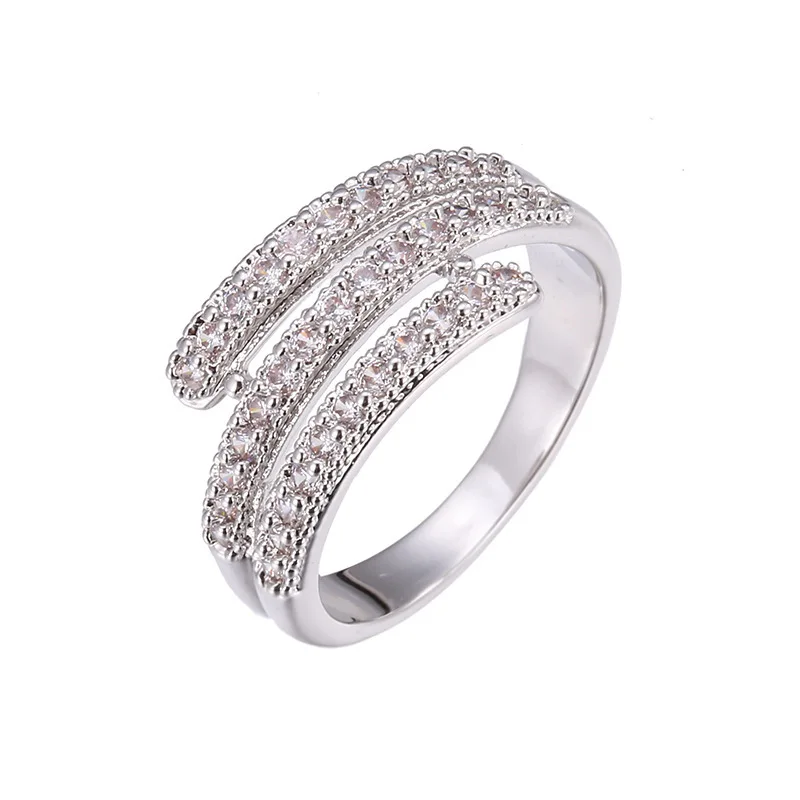 

Sparkling Sterling Silver Plated 3 Row Micro Inlaid Platinum Plated Simple CZ Diamonds Ladies Stacking Ring