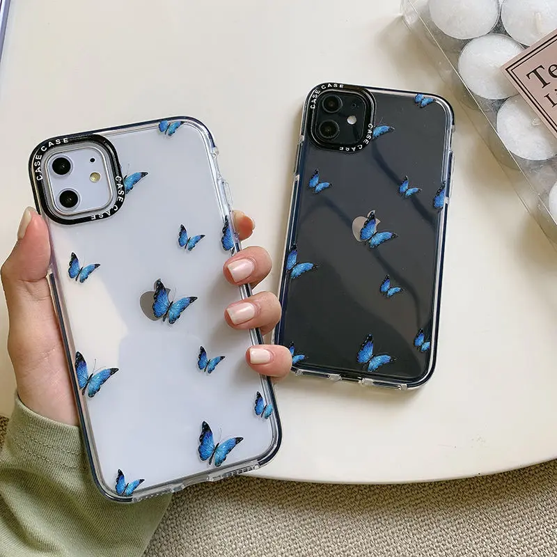 

Butterfly Pattern Transparent Phone Case For iPhone 13 12 11Pro Max XR X XS Max 7 8 Plus Camera Protection Soft Cover