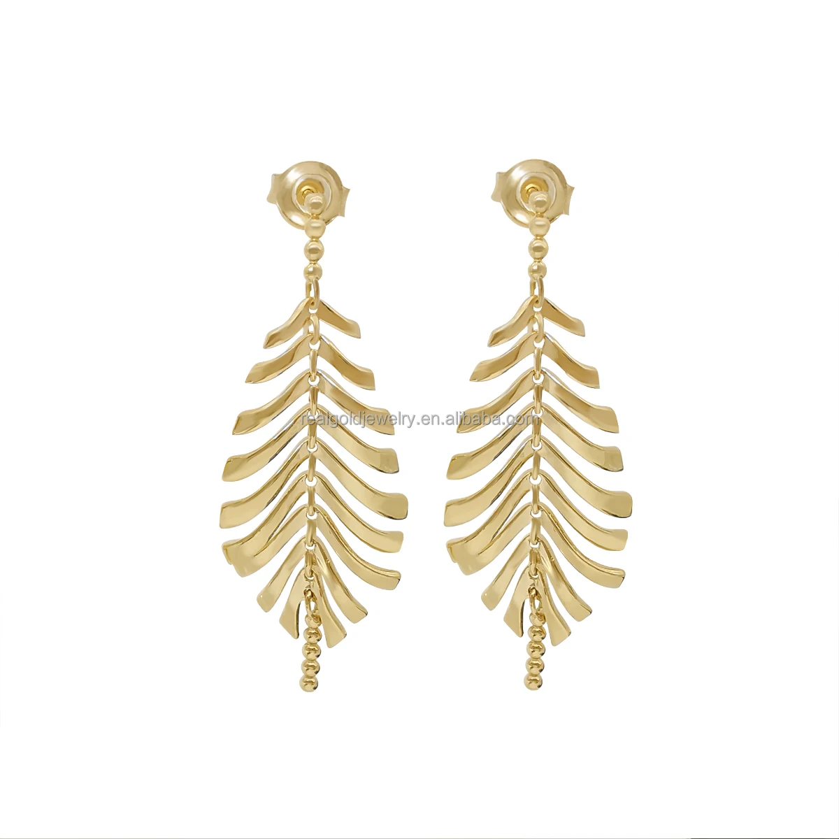 

Luxury Pure 18K Gold Dangle Earrings Elegant Leaf Earrings in Real 18K Gold