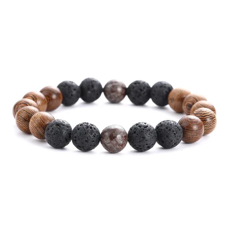 

Amazon Ebay Hotsale 10mm Wooden Beads Volcanic Stone Bracelet Natural Lava Volcanic Stone Beads Bracelet for Men, Picture