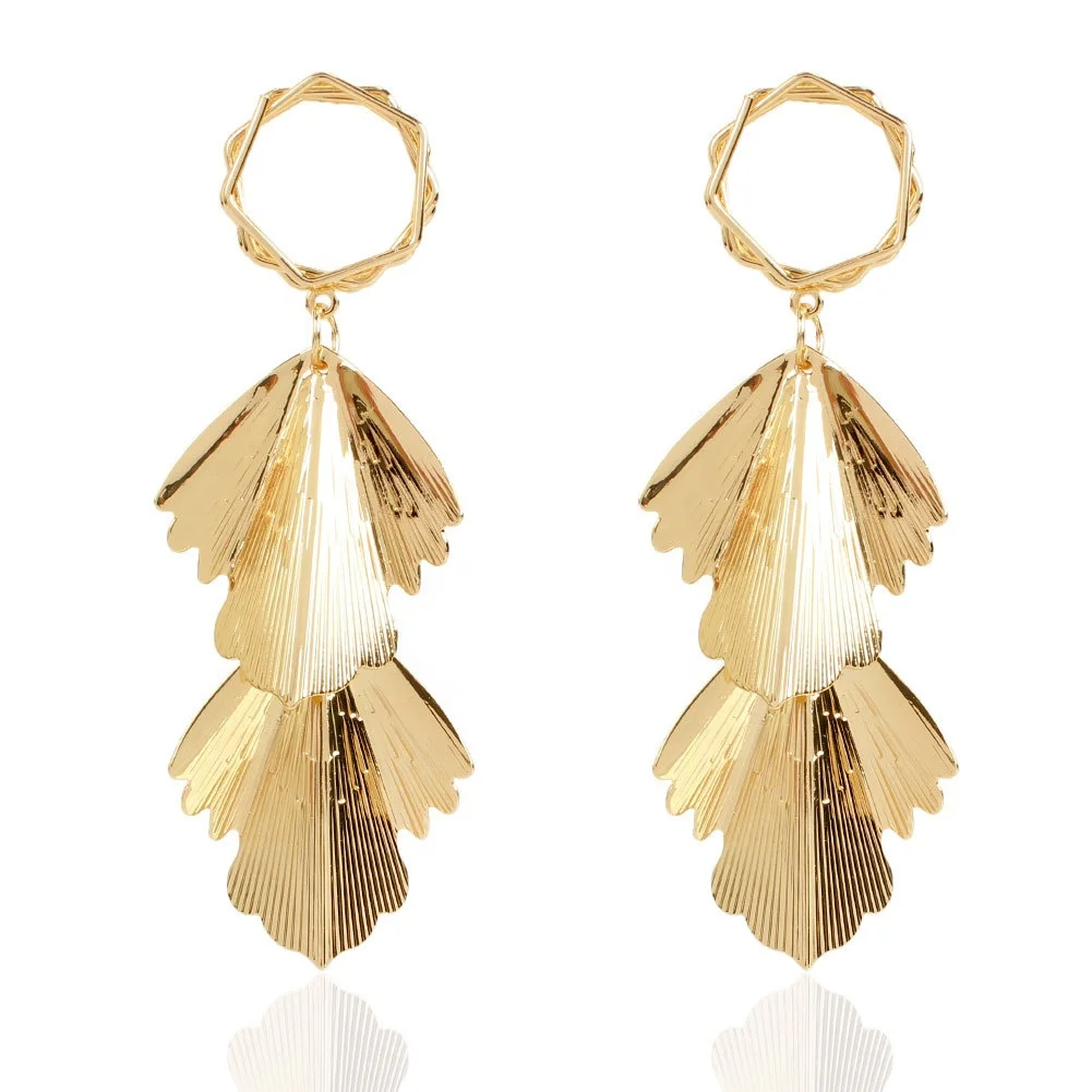 

Wholesale fashion hot selling womens boho gold leafs drop earrings jewelry