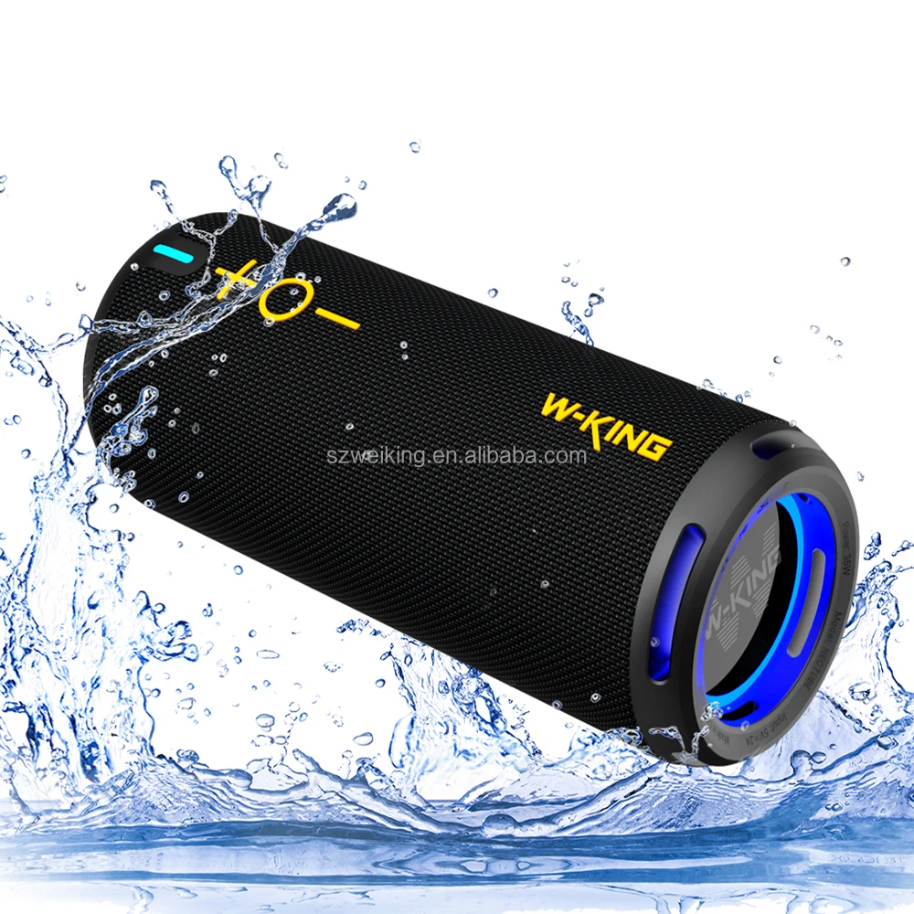 

W-KING TWS Fabric 40W Wireless Waterproof Outdoor MINI Portable Bluetooth Speakers support APP IPX7 waterproof LED light