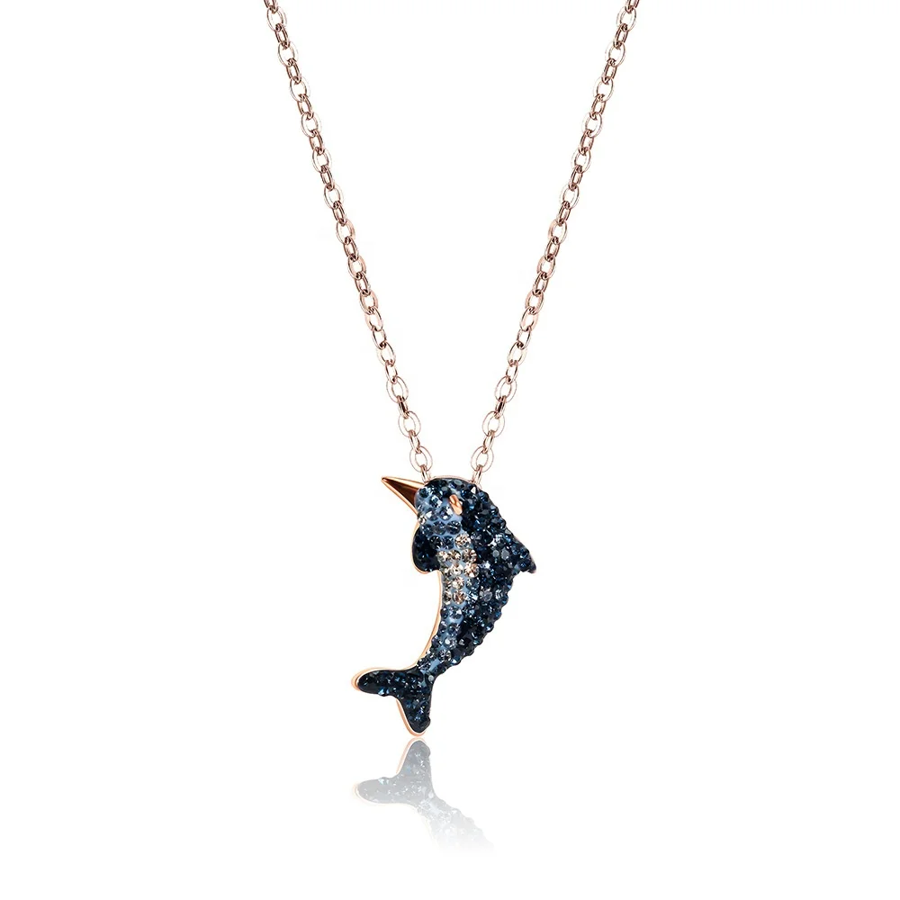 

Fashion Dolphin Necklace Female European And American Simple Crystal Pendant Short Zircon Necklaces