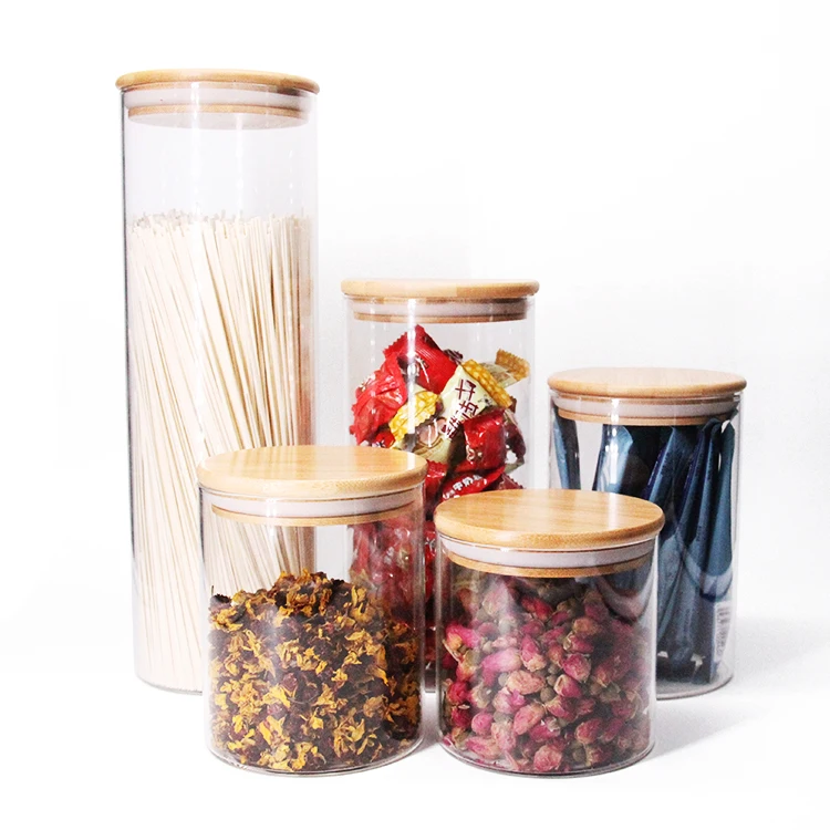 

Round Clear Glass Storage Airtight Container Jar with bamboo Lid 500ml