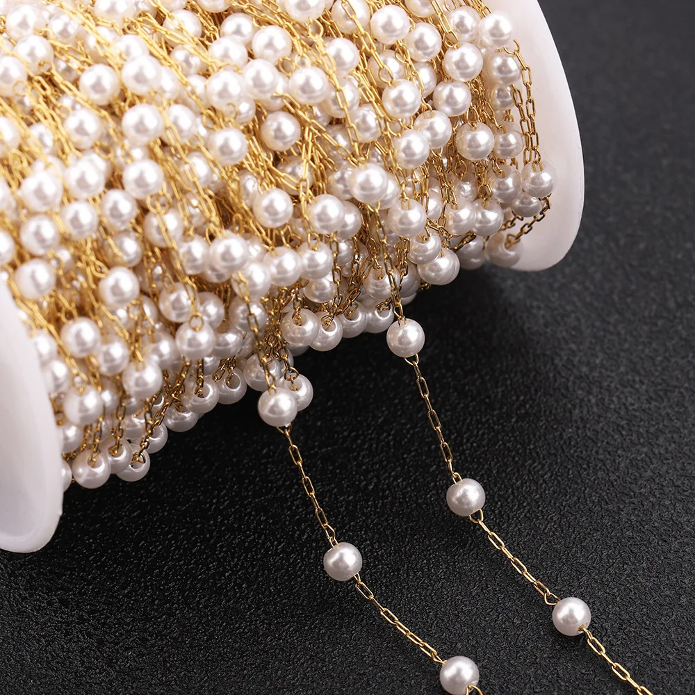 

Women Necklace Findings Round Stainless Steel bead rosary Artificial Pearl ball chain for making necklace jewelry