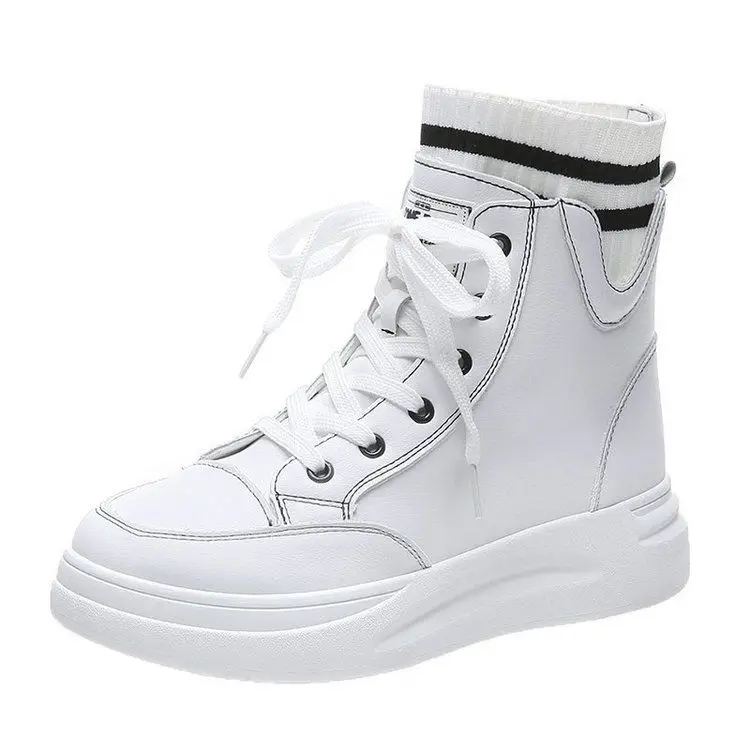 

Ladies high top shoes Increased student socks wild sports and leisure shoes in the Korean version for women, White black
