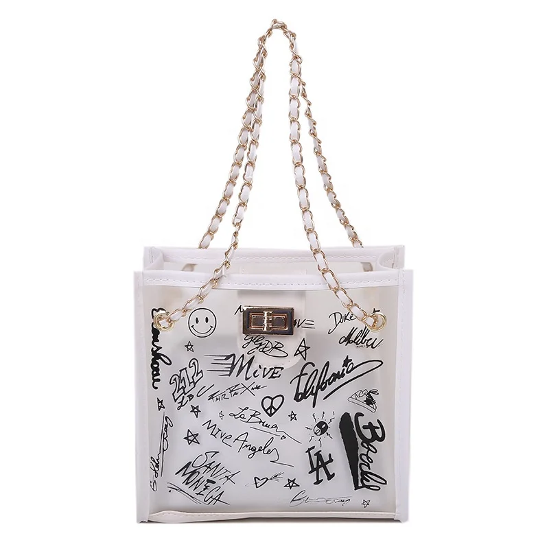 

Summer transparent child mother bag female 2022 new graffiti lock chain messenger bag large capacity Single Shoulder Tote Bag