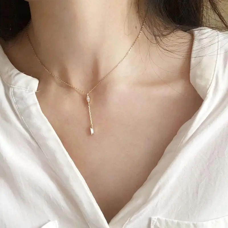 

gold plated jewelry necklace 925 sterling silver tassel cubic zirconia pendant necklaces Dylam jewelry