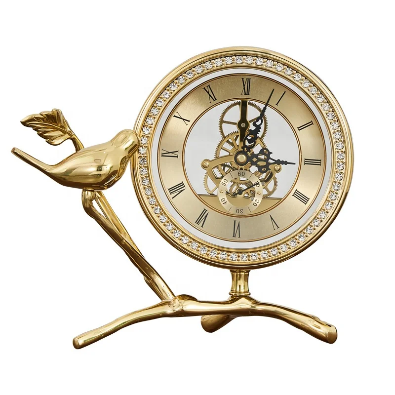 

European Retro Moving Gear Antique Classic Luxurious Home Decor Desk & Table Clocks, Gold