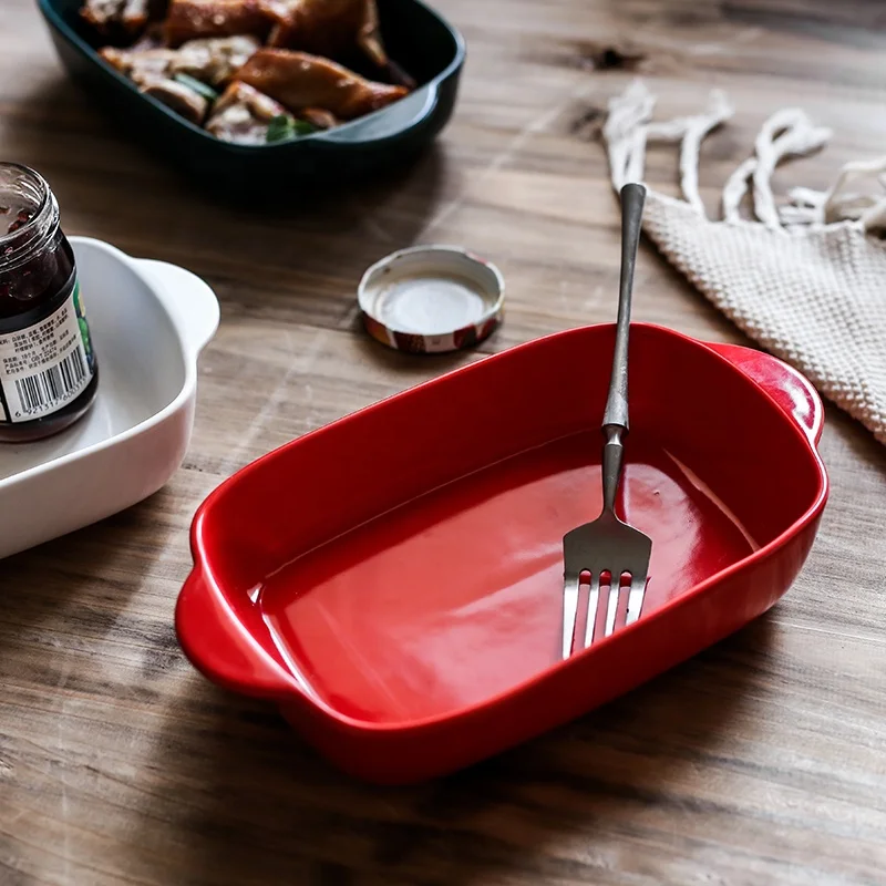 

Special offer wholesale European rectangular baking pan restaurant ceramic baking pan, Customized color