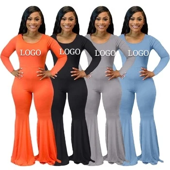 

Long Sleeves Flare Pants Plus Size Jumpsuit and Rompers Casual One Piece Jumpsuits Fall Women Clothing New Arrival Solid Color, Picture