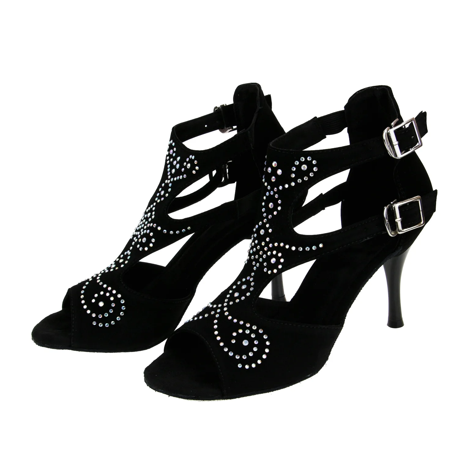 8600214 新款高跟鞋黑色水晶女性时尚拉丁舞厅舞鞋