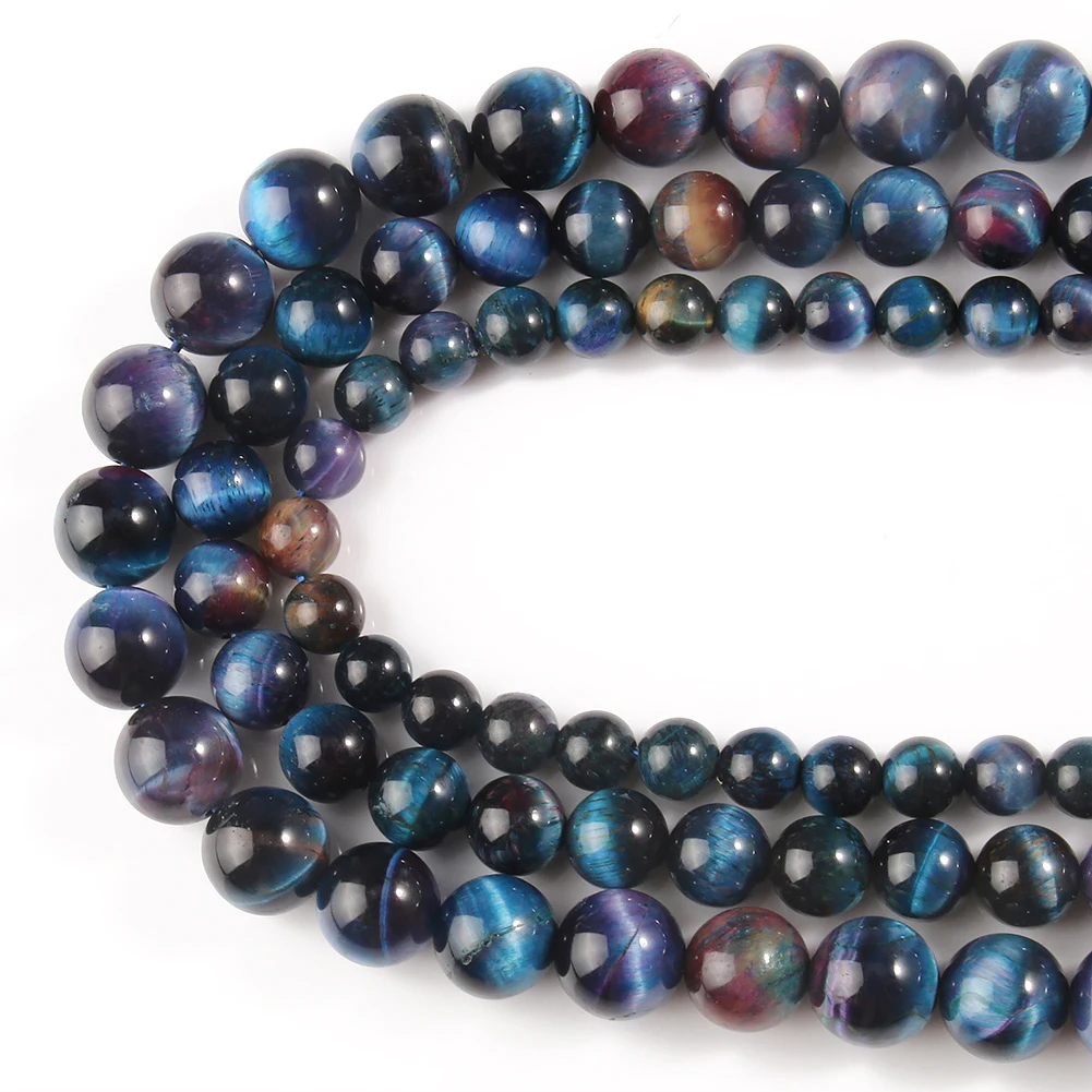 

AAA Natural Purple Blue Tiger Eye Round Loose Stone Beads 6/8/10mm for Jewelry Making 15" Strand Mineral Beads
