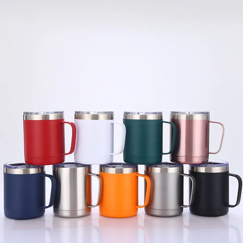 

American 12oz stainless steel vacuum flask handle coffee cup with lid desktop water cup gift can print logo trademark, Customized color