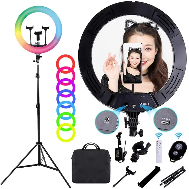 

288 LED 3200-5600K/95+ CRI/0-360 Degree Colorful 45CM 18" Ringlight 18 inch RGB LED Ring Light for YouTube Tiktok Video Shooting