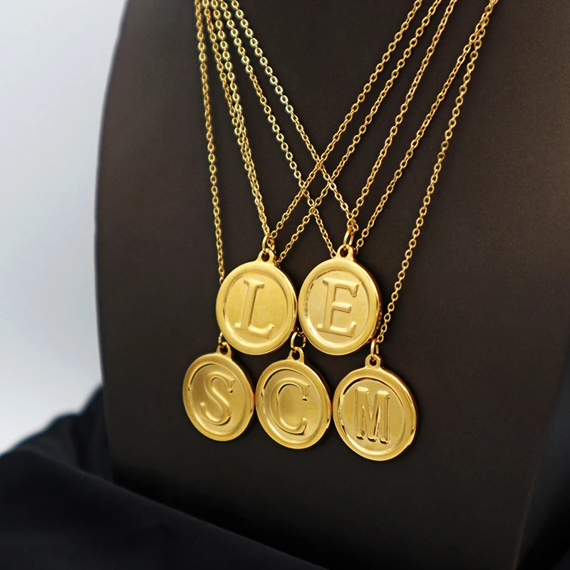 

Alphabet letter 18K gold plated initial letter pendant stainless steel necklaces
