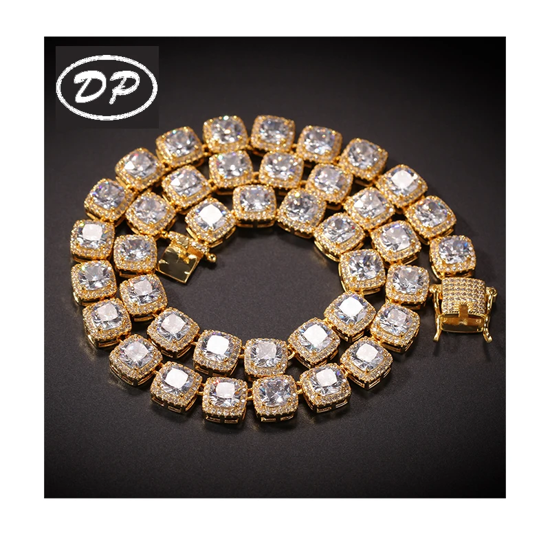 

DP New Arrival Hip Hop Iced Out AAA CZ Chain Luxury Necklace Bracelet Female Men Rapper Jewelries, Gold silver