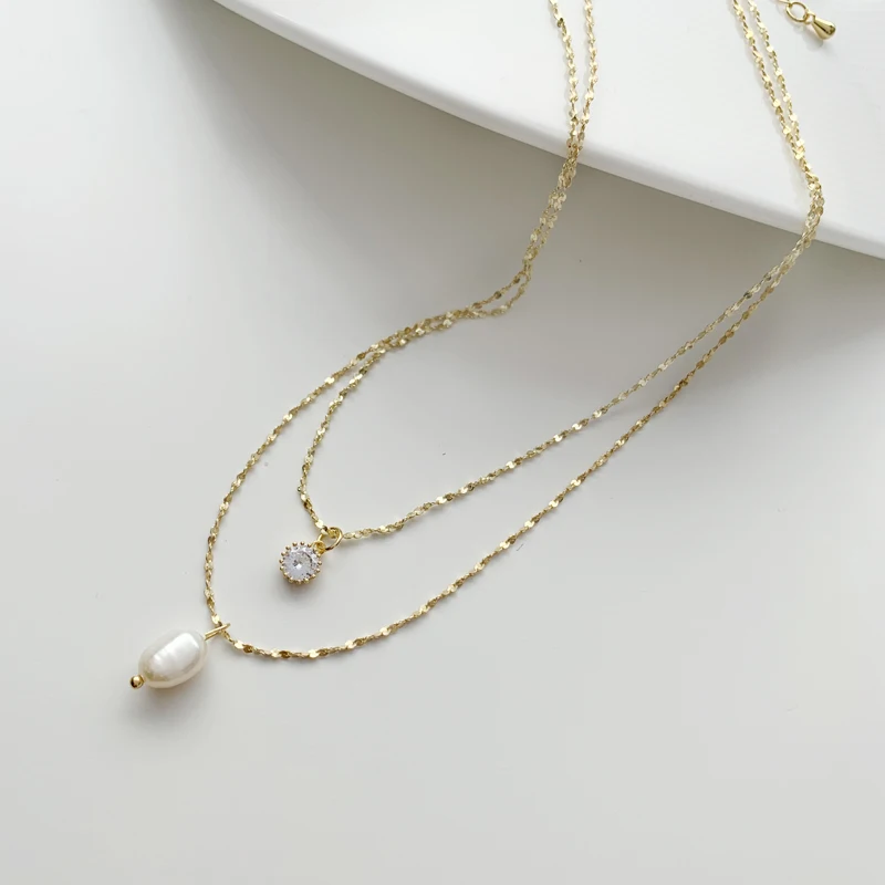 

Vershal B-79 Elegant 18k Gold Plated Luxury Layers Zircon Pearl Pendant Necklace For Women