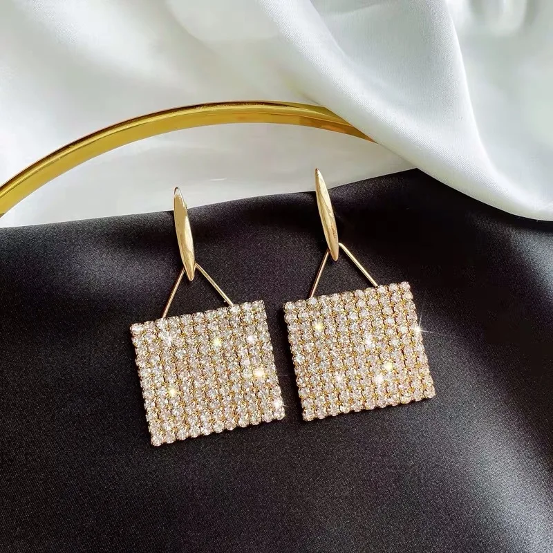 

shine gold square earrings with crystals