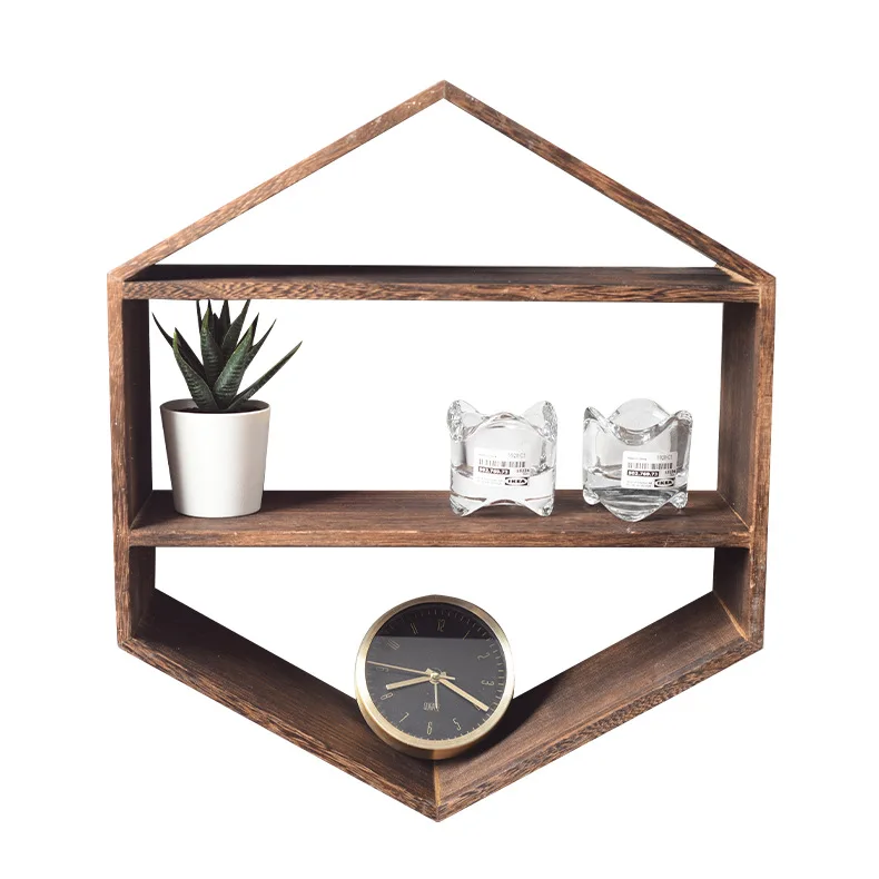 

New Design Geometric Hexagonal Floating Wall Shelves Farmhouse Display Decor wooden shelves, Customized color