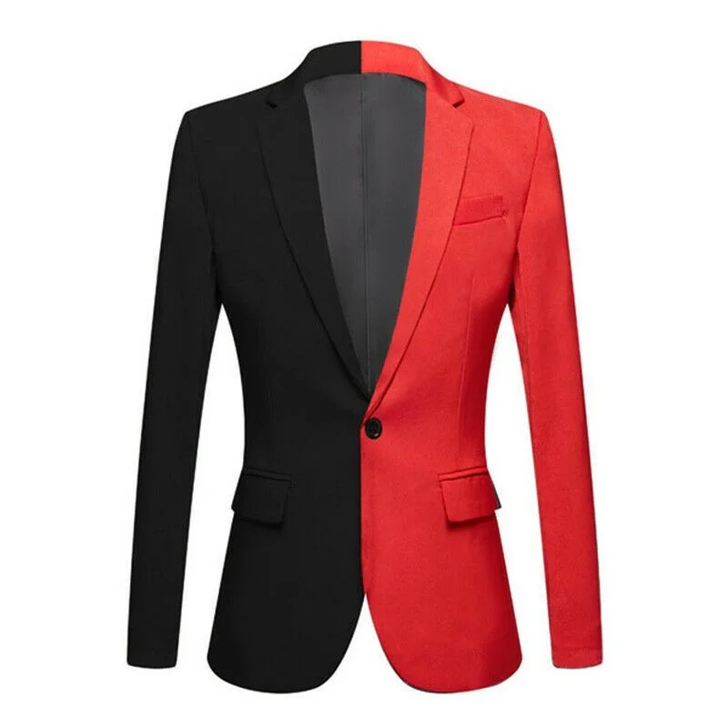 

Men Two Tone Splice Jacket Suit Blazer Coat Dance Show Long Sleeve Dress Blazer