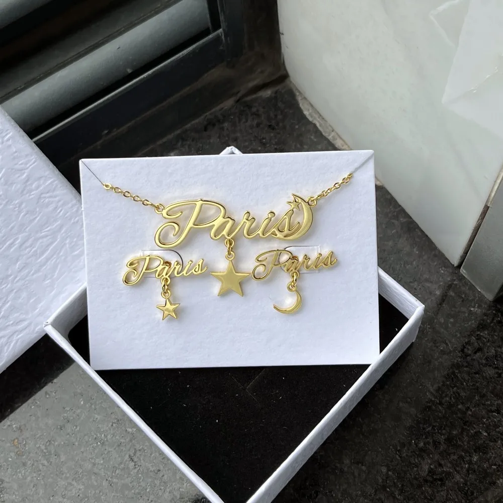 QIUHAN ODM Letter Earring Studs Stainless Steel Jewelry Set Custom Name Star and Moon Necklace