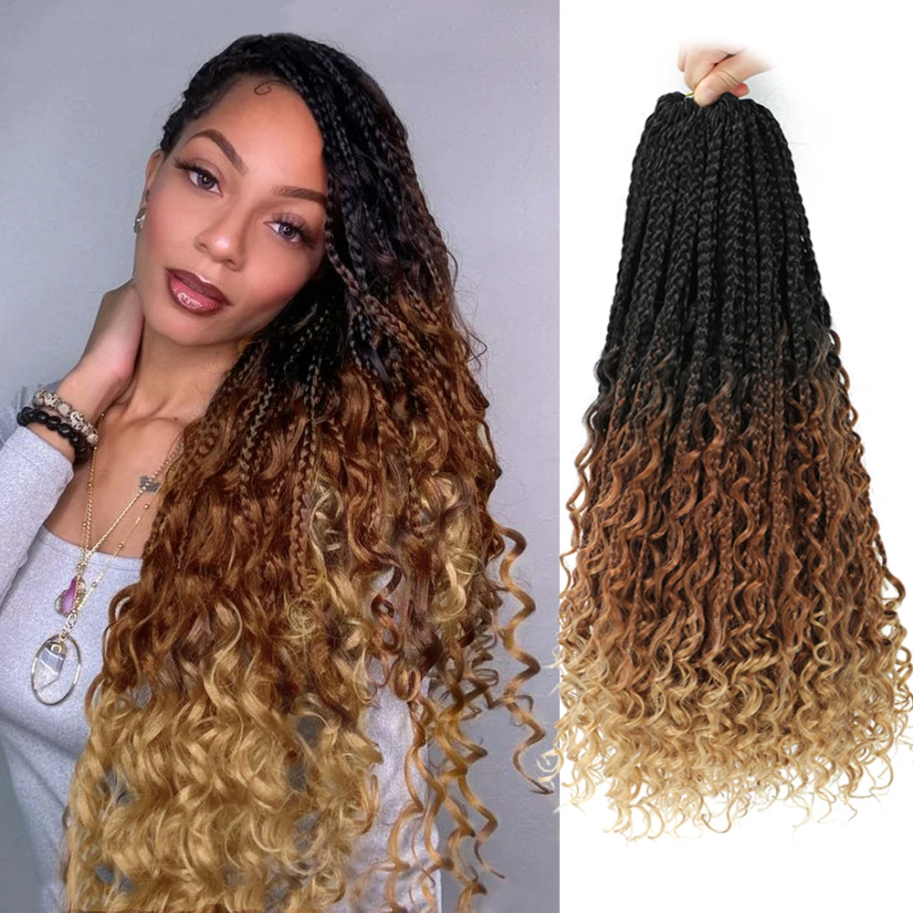 Goddess Box Braids Crochet Hair for Women Pre-Looped Bohemian Synthetic Curly Braids with Black Color Messy Boho Style